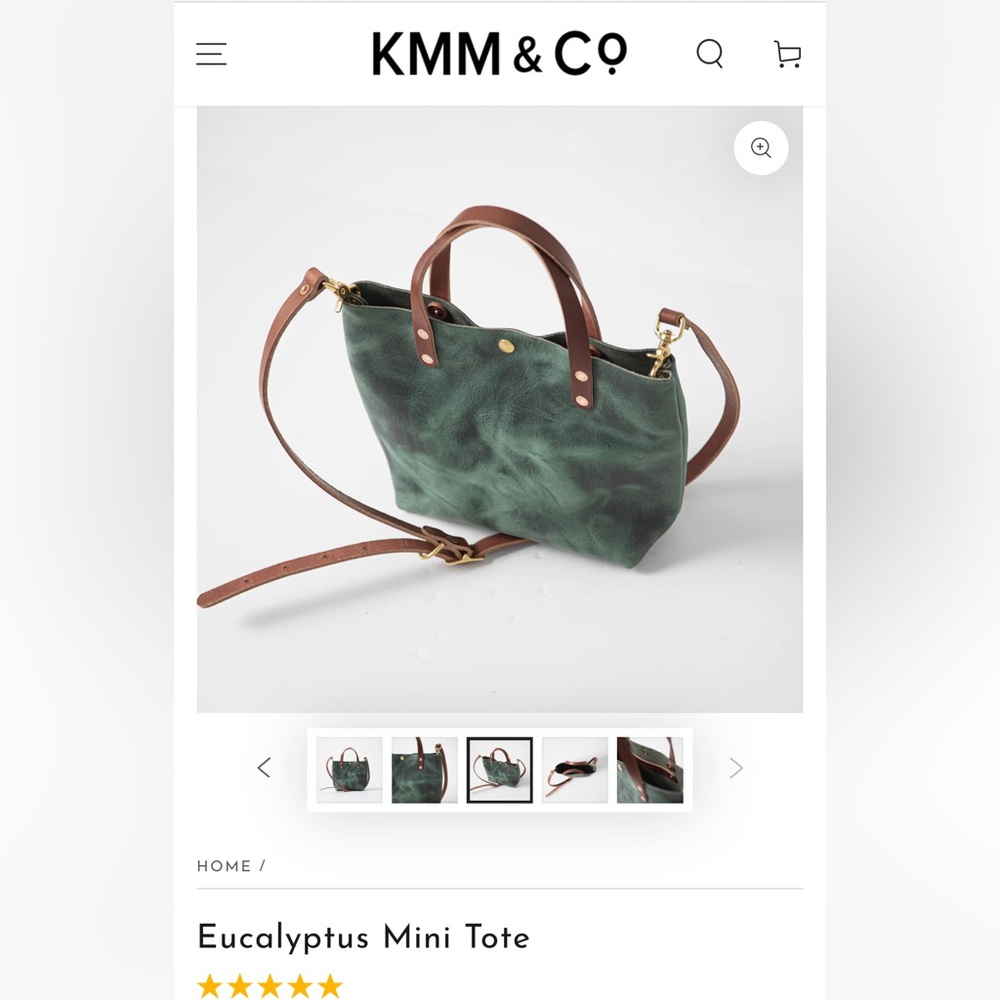 KMM & Co Leather Tote w/Crossbody strap - Eucalyptus